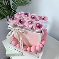 Pink soap rose gift box with pearl accents and plush ball handle for Valentine's Day - Oolong Peach