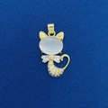 Golden cat pendant with white cat-eye stone and sparkling zircon pavé for jewelry DIY - Cartoon Cat Cat's Eye Stone Pendant (713)