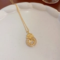 Collana con ciondolo a loto dorato e zirconi bianchi su piatto di ceramica - Anello di Loto con Diamanti Completi (18# Collana-Oro)