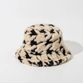 Παχύ βελούδινο καπέλο κουβάς με σχέδιο houndstooth σε μαύρο και άσπρο για το χειμώνα - M (56-58cm) / Μαύρο/Λευκό Μοτίβο Αστέρια