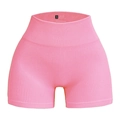 Pink high-waisted seamless yoga shorts featuring ribbed texture and peach lift design - S / Light Pink