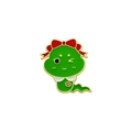 Cute green cartoon snake enamel pin with red bow and gold trim for New Year gifts - Green Snake with Bow