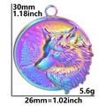 Ciondolo testa di lupo in acciaio arcobaleno con incisione bosco 30mm x 26mm - Solo ciondolo / Arcobaleno (Solo Ciondolo)