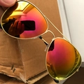 Classic aviator sunglasses with gold metal frame and gradient orange reflective lenses - Gold Frame Red Mirror Lens