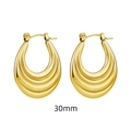 30mm golden titanium steel hoop earrings featuring a 3D layered wavy textured design - 30MM / Multi-stripes / Gold