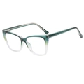 Square cat-eye glasses with green to transparent gradient frames and TR90 temples - Gradient Green