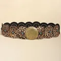 Brede boho-tailleriem met luipaardprint, turquoise inleg en antieke bronzen gesp - Brons Luipaard / 115cm