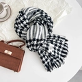 Classic black and white houndstooth cashmere scarf with decorative fringe tassels - Black Style (Style 3)
