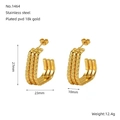 Three-layer gold textured stainless steel C-shape earrings with size and weight specs - Three-Layer Woven Texture C-Shape Style (1464)