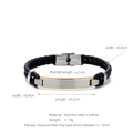 Men's multilayer braided leather bracelet with black, gold and silver stainless steel - Gold Wide Plate (W-13-1)
