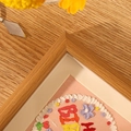 Square wood texture frame with 3D impasto birthday art and colorful cream flower details - Hollow Style / 4 inch (13.1*13.1cm) / Natural Wood Color