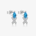 S925 Sterling Silber Ohrstecker mit blauem Marquise-Zirkonia und klaren Akzenten - 925er Silber / Kleiner Fisch Blau Silber Stil (MME1128-1)