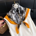 Elegant silk-like square scarf featuring black white forest print and orange border - New Silk Scarf/small Square Scarf 47 / 65