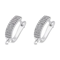 Close-up of silver-plated U-shaped earring clasps with pavé zirconia and pendant loops - White Gold