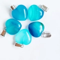 Blue natural stone heart pendants with silver bails for DIY jewelry making - Lake Blue Agate