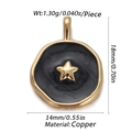 Detail of a 14mm gold copper charm with black enamel inlay and a central gold star - CX148-07 (Black Star Irregular Round Pendant)