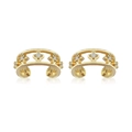 Macro detail of 24K gold plated floral ear cuffs with zircon heart and hollow design - Flower Ear Cuff / Gold