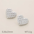 Quilted texture heart stud earrings in silver finish made of high-quality stainless steel - Style C Steel Grid Textured Heart (KE115290-KFC)