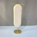 Elegant gold metal jewelry display stand with cream velvet oval panel for necklaces - Long Necklace Stand / Off White