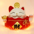 Statua gatto portafortuna in sacchetto rosso con lingotto d'oro per Capodanno - Gatto portafortuna che annuisce Ricchezza (SJ0002)