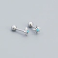 S925 silver eight-pointed star screw back earrings with turquoise center stone - Platinum (Turquoise Stone)
