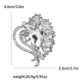 Broche de flor y corazón de cristal plateado con piedra de gota y dimensiones - Plateado