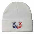 White knitted beanie featuring colorful double X face embroidery for men and women - One Size / White