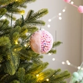 Pink Christmas ball ornament with fur and beads, 8cm diameter festive tree decoration - Macaron Pink Plush Ball [Style j]