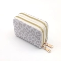 Light purple leopard print double zipper card holder wallet with gold metal hardware - Leopard Beige