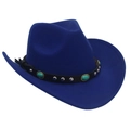Détail d'un chapeau de cow-boy en feutre bleu roi avec pierres turquoise et rivets - M (56-58cm) / Bleu Royal (Cowboy Turquoise)