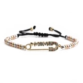 Adjustable woven MOM bracelet with colorful rhinestones and gold safety pin charm - Multicolor Chain Style