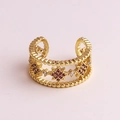 Vergoldeter offener Ring mit Zirkonia-Sternenschliff in Lila und gewelltem Rand - Einstellbar Offen / Rosa Zirkonia