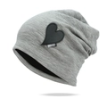 Dark gray knitted slouchy beanie with black heart leather patch and white logo label - One Size / Gray