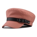 Vue détaillée d'une casquette militaire rose en coton avec sangle à boucle en cuir - M(56-58cm) / Orange