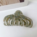 Large brown and blue marbled acetate hair claw clip for thick hair styling - Fine Grain Green