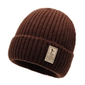 Premium warm brown men's winter knitted beanie hat featuring thick ribbed texture - Coffee