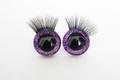 3D purple glitter doll eyes with black eyelashes for crafts, round plastic material - Purple / 14mm