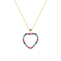 Macro detail of 18K gold-plated heart pendant with multi-color zircon marquise stones - Heart