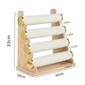 Bamboo 4-tier jewelry display stand with white velvet rolls and gold end caps - 4-Tier Beige Velvet