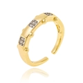 Detailed view of gold open ring with square-set micro-pave zircons and metallic accents - Adjustable Open / Square Spaced Gold(J1517)
