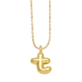 Minimalist gold necklace with a polished lowercase letter t pendant on a fine bead chain - Letter T