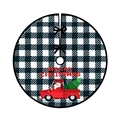 Buffalo plaid Christmas tree skirt featuring a vintage red truck and Santa Claus design - 90CM Tree Skirt B&W Plaid Red Truck