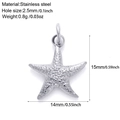 Silver stainless steel starfish pendant charm with dimensions and material specifications - Starfish-S4