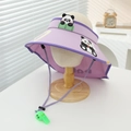Detail of children's purple sun hat with panda doll, adjustable wind cord and whistle - 52-54cm (3-8 Years) / Purple