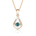 Rose gold water drop necklace pendant featuring a brilliant blue round center stone - Moissanite Blue Green Stone Rose Gold