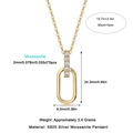 Detail der U-förmigen Moissanit-Kette aus S925 Silber mit Größenangaben im Detailbild - Fünf-Steine Geometrischer Anhänger Stil (N14929) / S925 Silber (40+5cm)
