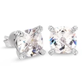 Silver square cushion cut zircon stud earrings for men with hip hop style stones - Silver Plated White Zirconia