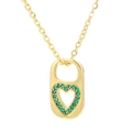 Gold-plated heart locket necklace pendant featuring green micro-pave zircon crystals - Gold-Green Zircon