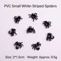 Miniature 2x1.5cm PVC spider figurines in black with white stripes for Halloween pranks - Small White Stripe Spider