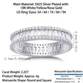 S925 sterling silver moissanite band with 2.2CT baguette and round cut stones - R13787+gra/black Card / US Size 7 / Circumference 54.3mm